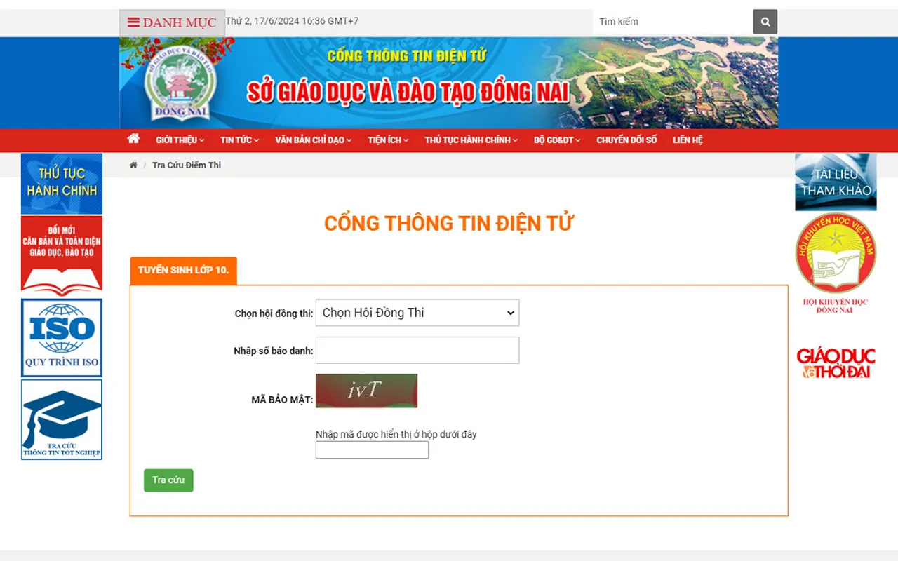 tra cứu điểm thi tuyển sinh lớp 10 biên hòa